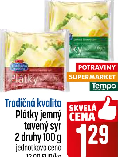 Tempo Tradičná kvalita Plátky jemný tavený syr