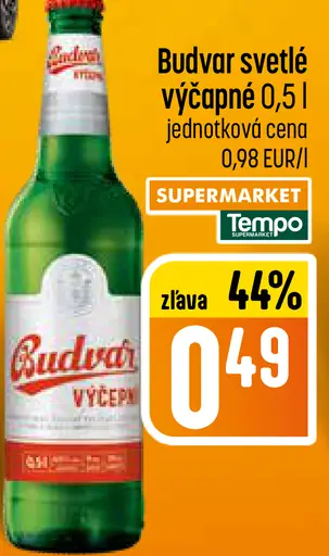 Budvar svetlé výčapné pivo sklo