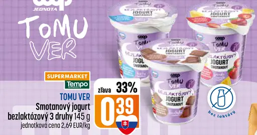 TOMU VER Smotanový jogurt bezlaktózový 3 druhy