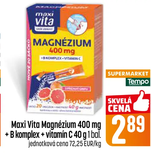 Maxi Vita Magnézium 400 mg + B komplex + vitamín C 20 vrecúšok