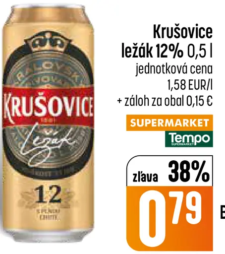 Krušovice pivo 12 % svetlý ležiak plechovka