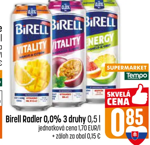 Birell Radler nealkoholické pivo 0,0 % tri druhy