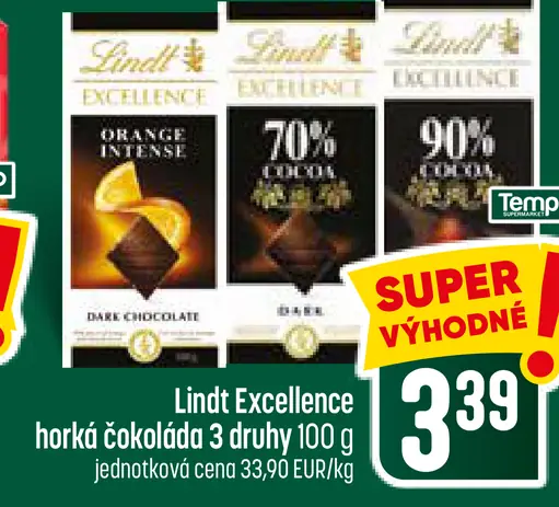 Lindt Excellence horká čokoláda rôzne druhy