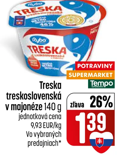 Ryba Treskoslovenská treska v majonéze