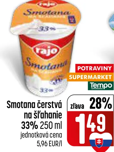 Smotana čerstvá na šľahanie 33%