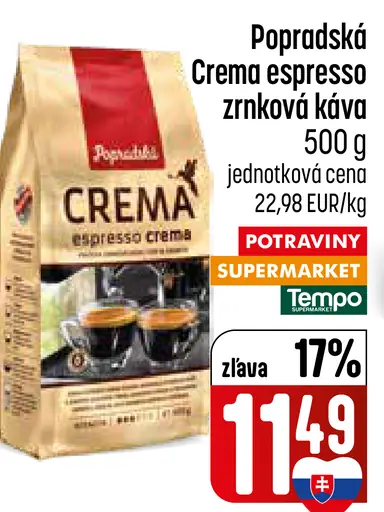 Popradská Crema Espresso zrnková káva