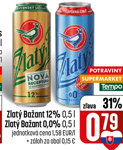 Zlatý Bažant 0,0% plechovka