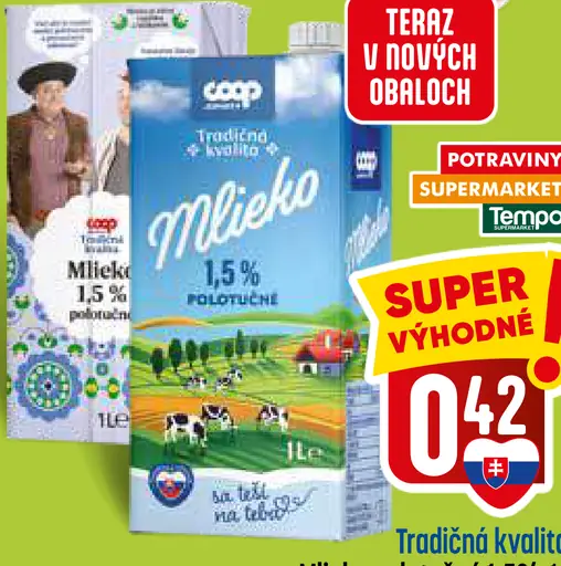 Coop Tradičná kvalita Mlieko polotučné 1,5 %