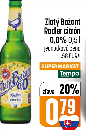 Zlatý Bažant Radler citrón nealkoholický nápoj