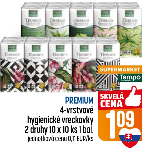 Premium Hygienické vreckovky 4-vrstvové 2 druhy