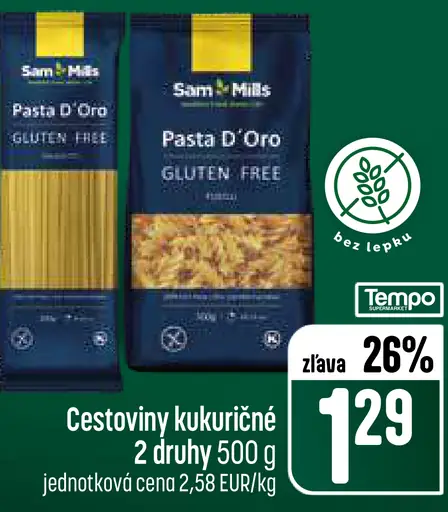 Sam Mills Pasta D’Oro cestoviny kukuričné 2 druhy