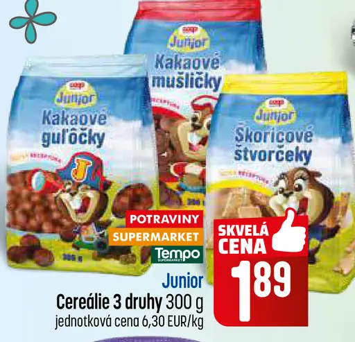 Junior kakaové mušličky cereálie