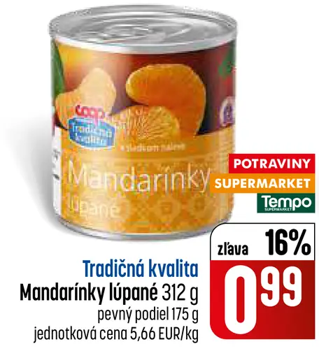 Coop Jednota Tradičná kvalita Mandarínky lúpané
