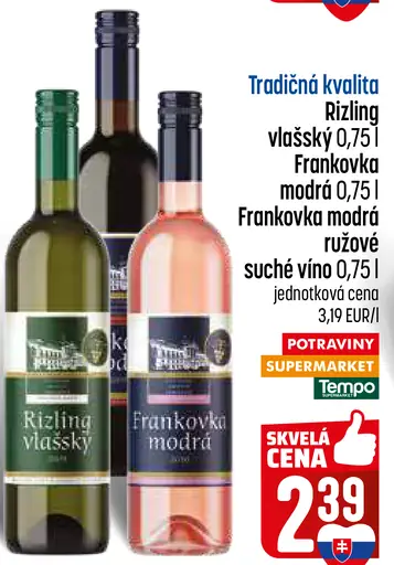 Tradičná kvalita Rizling vlašský suché víno