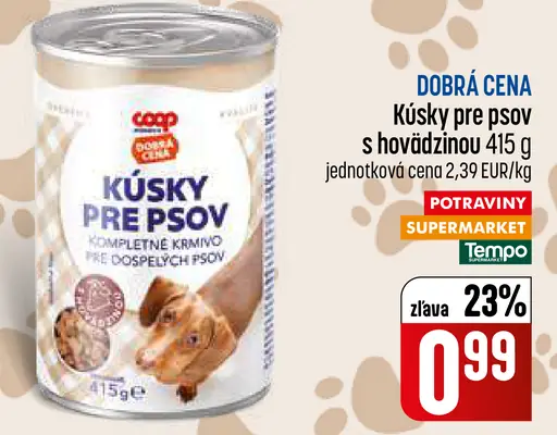 Coop Kusky pre psov kompletné krmivo so hovädziou