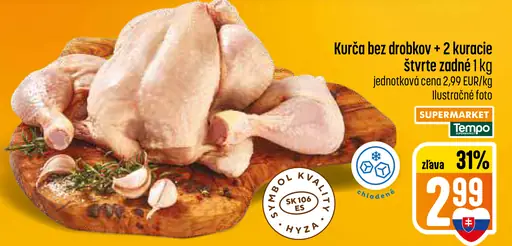 Kurča bez drobov a 2x kuracie zadné štvrte