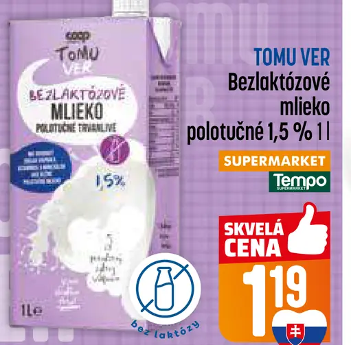 Tomu Ver Bezlaktózové mlieko polotučné 1,5 %