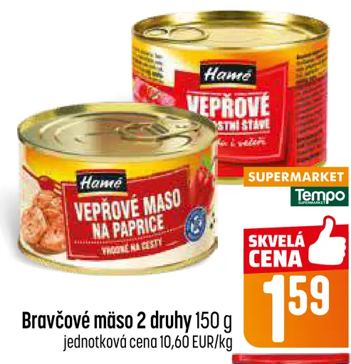 Hamé bravčové mäso na paprike konzerva