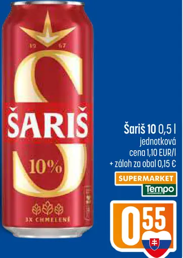 Šariš svetlé pivo 10 % plechovka