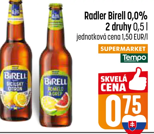Birell radler nealkoholické pivo rôzne druhy fľaša