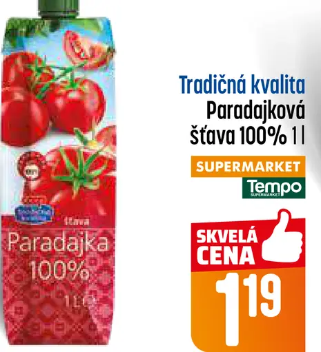 Paradajková šťava 100% tradičná kvalita
