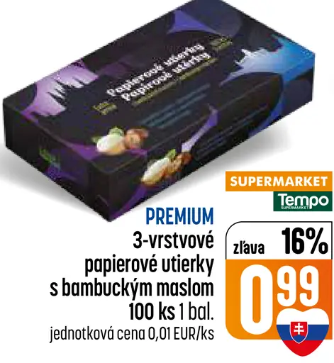 Premium 3-vrstvové papierové vreckovky s bambuckým maslom