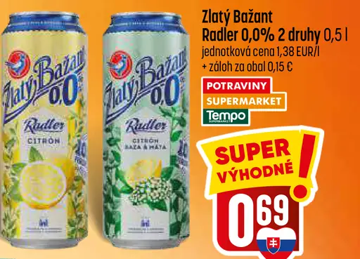 Zlatý Bažant radler 0,0 % plechovka
