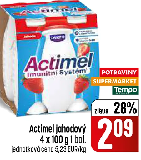 Danone Actimel jahodový probiotický nápoj