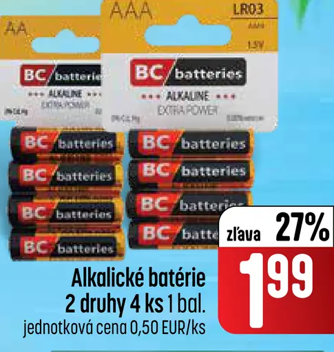 BC Batteries alkalické batérie rôzne druhy