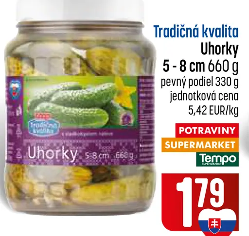 Tradičná kvalita uhorky 5–8 cm, sterilizované