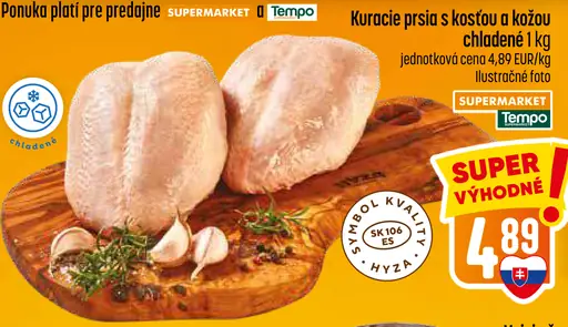 Kuracie prsia s kosťou a kožou chladené