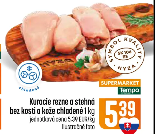 Kuracie rezne a stehná bez kosti a kože chladené