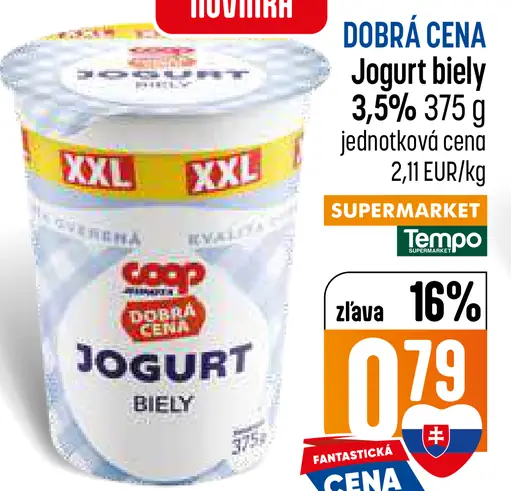 Coop Dobrá cena Jogurt biely 3,5 %