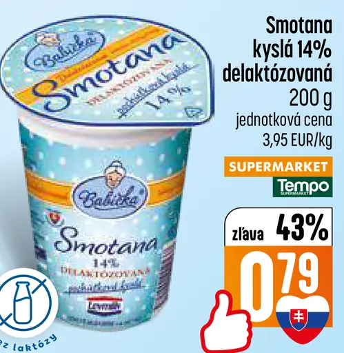 Babička Smotana kyslá 14 % delaktózovaná