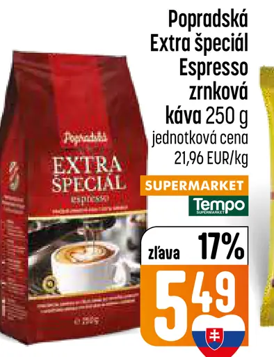 Popradská Extra špeciál espresso pražená zrnková káva
