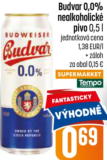 Budvar nealkoholické pivo 0,0 % plechovka