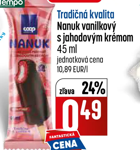 Tradičná kvalita Nanuk vanilkový s jahodovým krémom