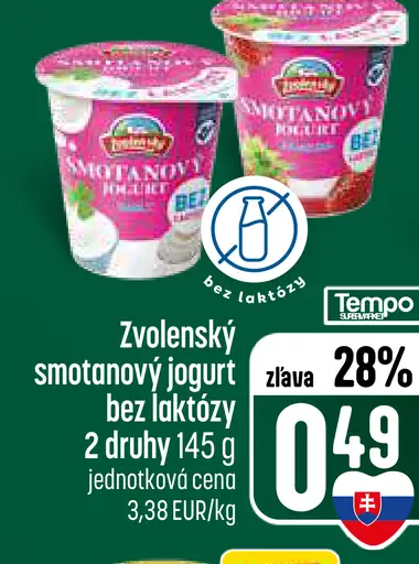 Zvolenský Smotanový jogurt jahoda bez laktózy