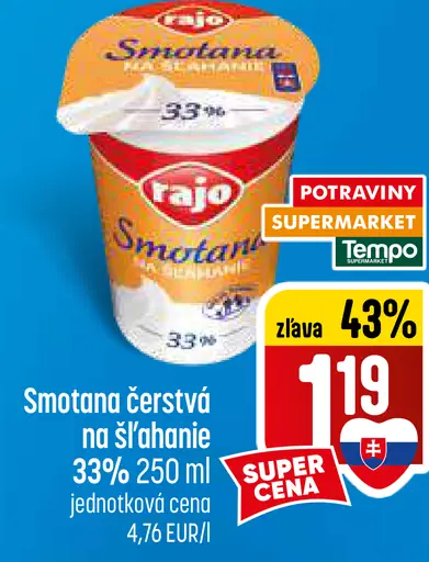 Rajo Smotana čerstvá na šľahanie 33%