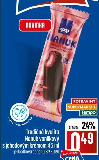 Coop Nanuk vanilkový s jahodovým krémom