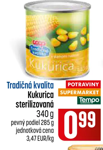 Tradičná kvalita Kukurica sterilizovaná
