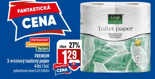 Coop Premium toaletný papier 3-vrstvový 8 roliek