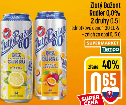 Zlatý Bažant Radler 0,0% citrón