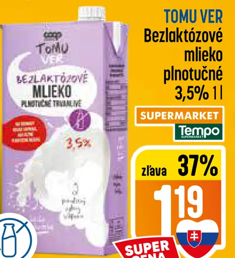 TOMU VER Bezlaktózové mlieko plnotučné trvanlivé 3,5%