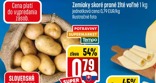 Zemiaky skoré voľné prané žlté