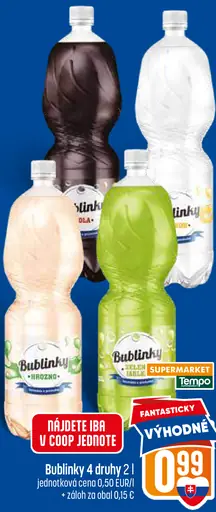 Bublinky ochutený nealkoholický nápoj rôzne druhy