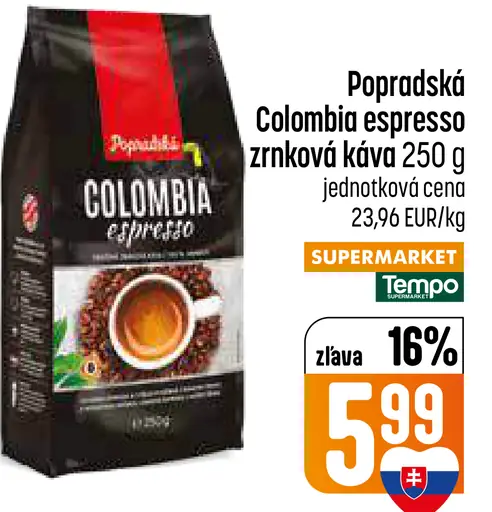 Popradská Colombia Espresso pražená zrnková káva