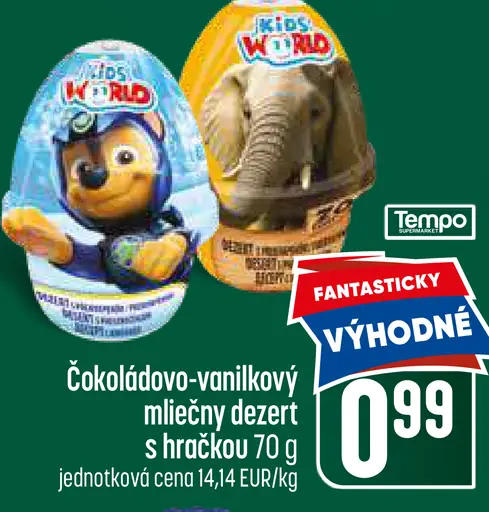 Kids World čokoládovo-vanilkový mliečny dezert s hračkou