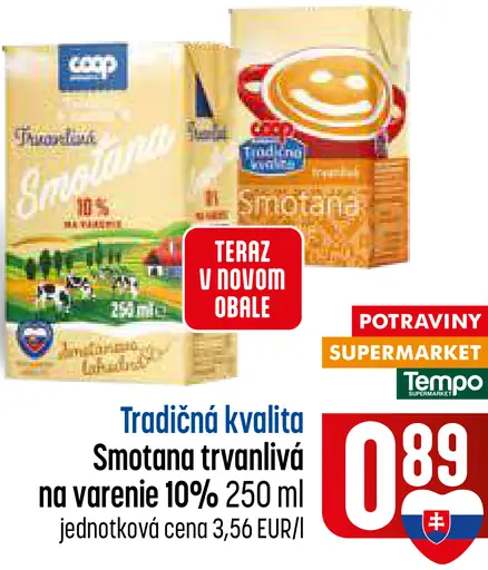 Tradičná kvalita Smotana trvanlivá na varenie 10%