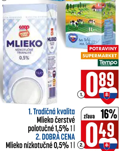 Tradičná kvalita Mlieko čerstvé polotučné 1,5%